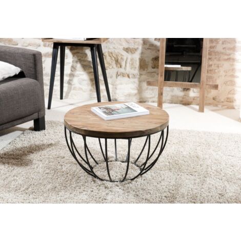 SIXTINE - Table basse plateau 60x60cm bois teck recyclé métal noir