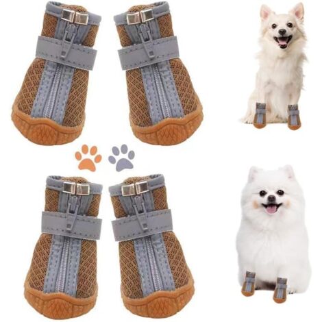 Size 3 - Brown - Small Dog Shoes - Breathable dog boots, paw protection - Suitable for warm surfaces and winter snow - Non-slip dog boots - Suitable for hardwood floors