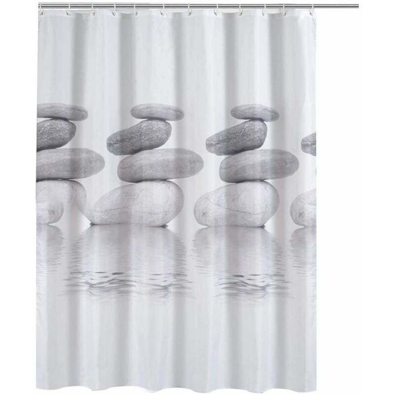 Heguyey - Shower Curtain Waterproof 3D Bathroom Curtain with 12 Hook Rings(Pebble&Grey, 180180cm)