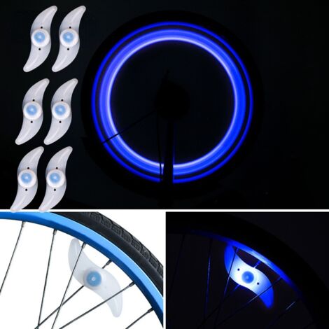 Sizplnwy Lot de 6 éclairages LED pour rayons de roue de vélo - 3 modes de clignotement, étanches, fixation facile par clip pour adultes et enfants, cyclisme nocturne, bleu