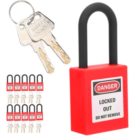 SJLERST 10 Set di lucchetti di sicurezza antipolvere in nylon da 38 mm per ingegneria industriale, isolamento e sicurezza per fabbriche, colore rosso