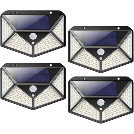 SJLERST 100 LED Outdoor Solar Lights, Motion Sensor, Waterproof Solar Lighting, Wireless Security Wall Light for Garden, Pack of 4