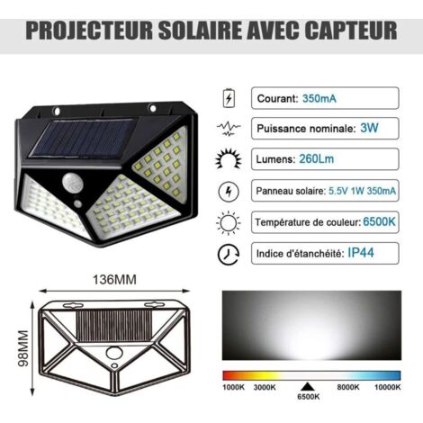 SJLERST 100 LED Solar-Außenleuchten, Bewegungsmelder, wasserdichte Solarbeleuchtung, kabellose Sicherheitswandleuchte für den Garten, 4er-Pack
