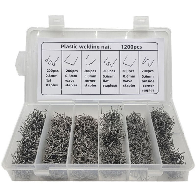 SJLERST 1200PCS Clous de soudage en plastique pour pare-chocs de voiture avec boîte, agrafes de soudage à chaud, clous de réparation de fil de
