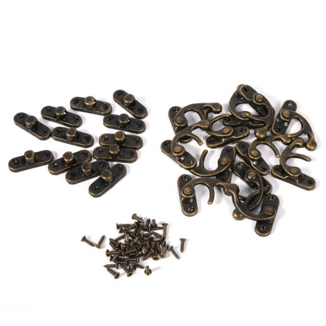 SJLERST 12X  Antiquaire Décoratif Bijoux Cadeau Vin Boîte en Bois Hasp Latch Crochet avec Vis Crochet droit en bronze