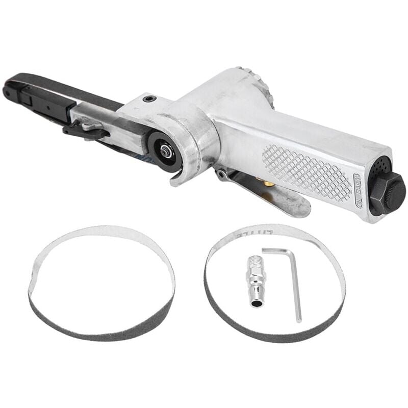 SNQ - 1/4 Po Ponceuse à Bande d'Air, 16000rpm Outil de Polissage Pneumatique avec Ponceuse à Bande à Air Industrielle et Courroies avec 360 Degrés de