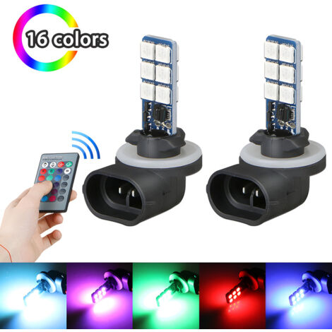 SJLERST 2 Pièces Ampoules 12V RGB LED phares antibrouillard de voiture lampes de voiture télécommandées
