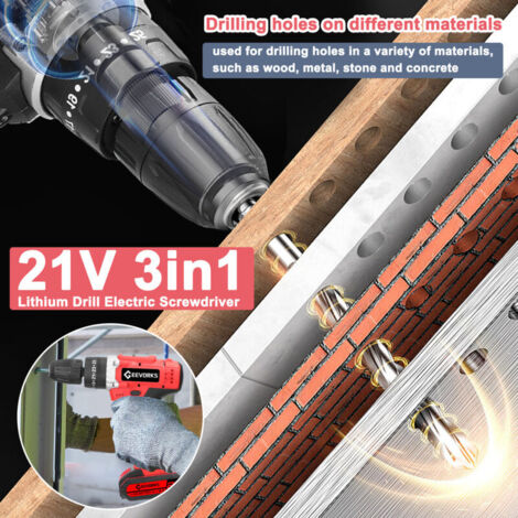 SJLERST 21V Multifunktions-Elektrobohrmaschine mit Bit-Set, Akkuschrauber, 3-in-1 Schlagbohrmaschine, Flachbohrmaschine, 25 Drehmomentstufen