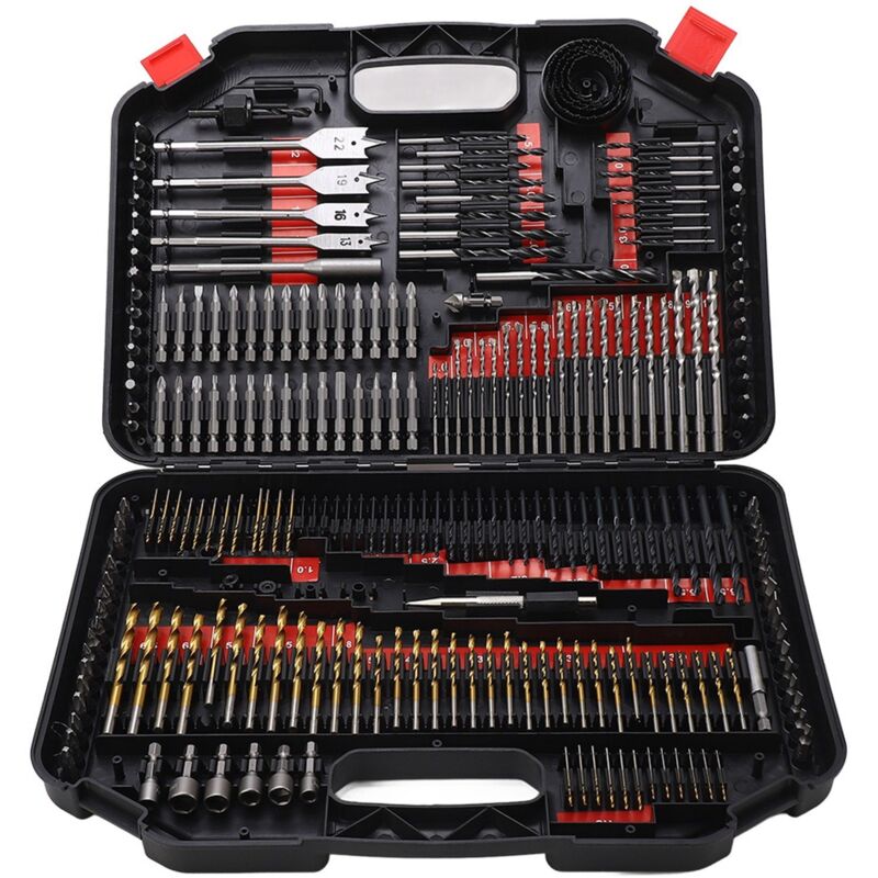 246PCS Ensemble de tarauds, forets et tournevis combinés avec boîte en plastique noire pour le bois, le métal, le forage de ciment et les tournevis