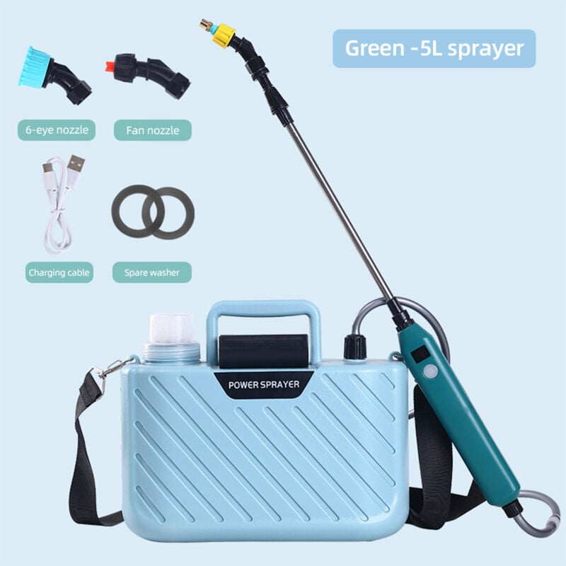 3.7V 5L Petit pulvérisateur électrique à épaulement carré avec buse réglable, 3.8W Rallonge rétractable gratuite, pulvérisateur de jardinage portable