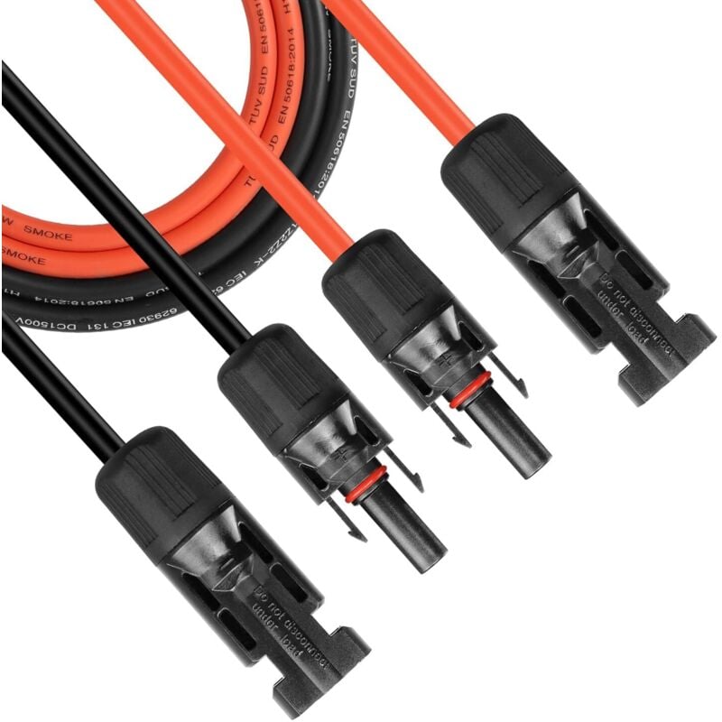 3m 2xCâbles d'Extension 6 mm²/10 awg, pour Panneau Solaire Photovoltaique avec IP65 Etanche avec Connecteurs Femelle et Mâle sur Câble de