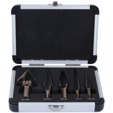 SJLERST 5-Piece HSS Step Drill Bit Set, Conical Core Drill Bit, Recessed Core Drill Bit Kit, Power Tool with Storage Box