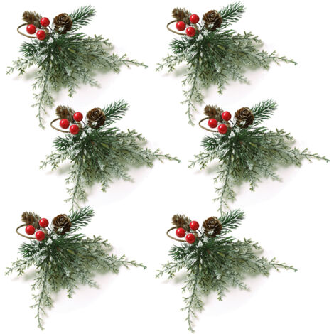 SJLERST 6 pièces de ronds de serviette réutilisables en cèdre rouge baie, diamètre 3,5 cm, pour décorer la table de Noël avec une bouteille de champagne