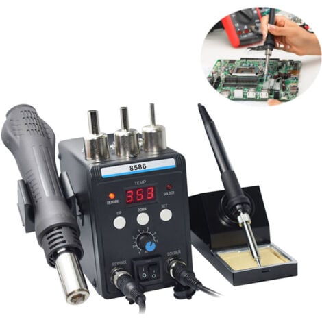 SJLERST 700W Station de Soudage et de Fer à Souder à Air Chaud, 2 en 1 Fer a Souder Pour Le Dessoudage Station Air Chaud 200500°C Température Réglable 8586 Kit Station air Chaud
