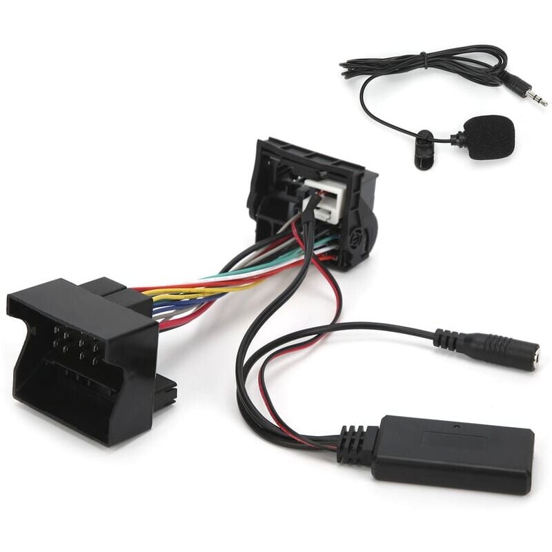 SNQ - Adaptateur Bluetooth aux-in, 12Pin DC12V Câble Bluetooth aux-in Adaptateur Audio Stéréo avec Microphone pour Peugeot 207 307 407 308