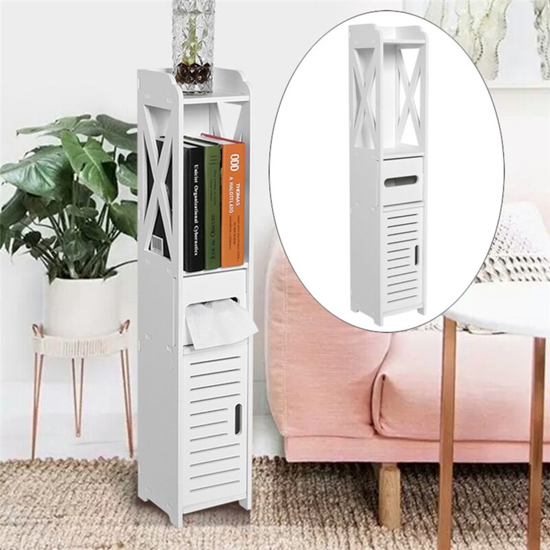 SJLERST Armoire de Rangement de Salle de Bain Au Sol, pour Ranger du Savon Shampoing, du Gel Douche, des Serviettes
