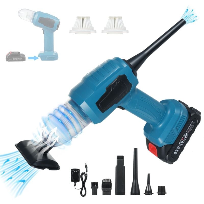 Sjlerst - Aspirateur de voiture portable 4-en-1 avec batterie 1500mAh, haute puissance, 16000PA, multi-buses, pour la voiture, la maison, le bureau