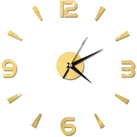 SJLERST Autocollant d'horloge murale 1mm, miroir en acrylique, décor de montre, bricolage moderne pour maison, bureau (or)