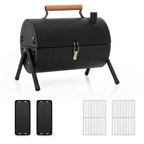 SJLERST Barbecue à charbon de bois Portable sans fumée, Double face en métal, pour Camping, pique-nique, fêtes, noir