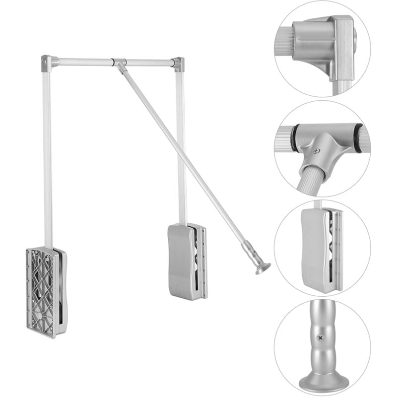 SJLERST Barre de Penderie Escamotable, Penderie Rabattable pour Armoire, Rail Suspension Meuble Penderie Réglable, Penderie Tringle en Aluminium,