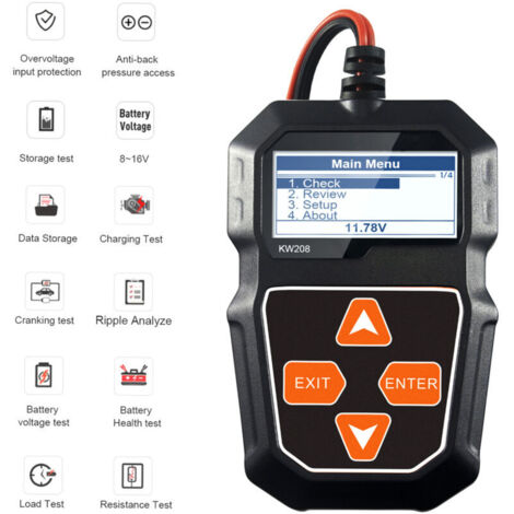 SJLERST Batterietester, KW208 12V Autobatterietester, professioneller Lichtmaschinenanalysator für Kraftfahrzeuge - Wellenformspannungstest für Auto/Boot/Motorrad