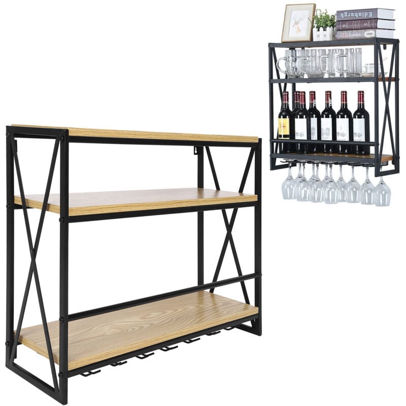 SNQ - Casier à vin mural en métal 3 couches, support de bouteille de vin suspendu en métal, support en verre,support de rangement mural,etagère