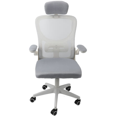 SJLERST Chaise de bureau à dossier haut en tissu maillé, avec soutien lombaire, appui-tête 3D et accoudoirs pivotants à 90 degrés, couleur grise