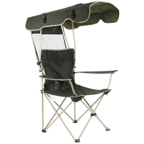 SJLERST Chaise pliante portable avec auvent, chaise de plage parasol avec coussin antidérapant renforcé (vert foncé)