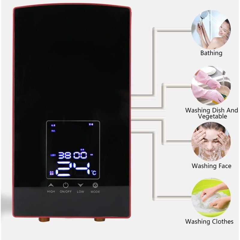 SJLERST Chauffe-Eau Instantané Chauffe-eau électrique numérique sans tankless pour salle de bain - 8.5 kW pour Maison Cuisine Salle de Bains
