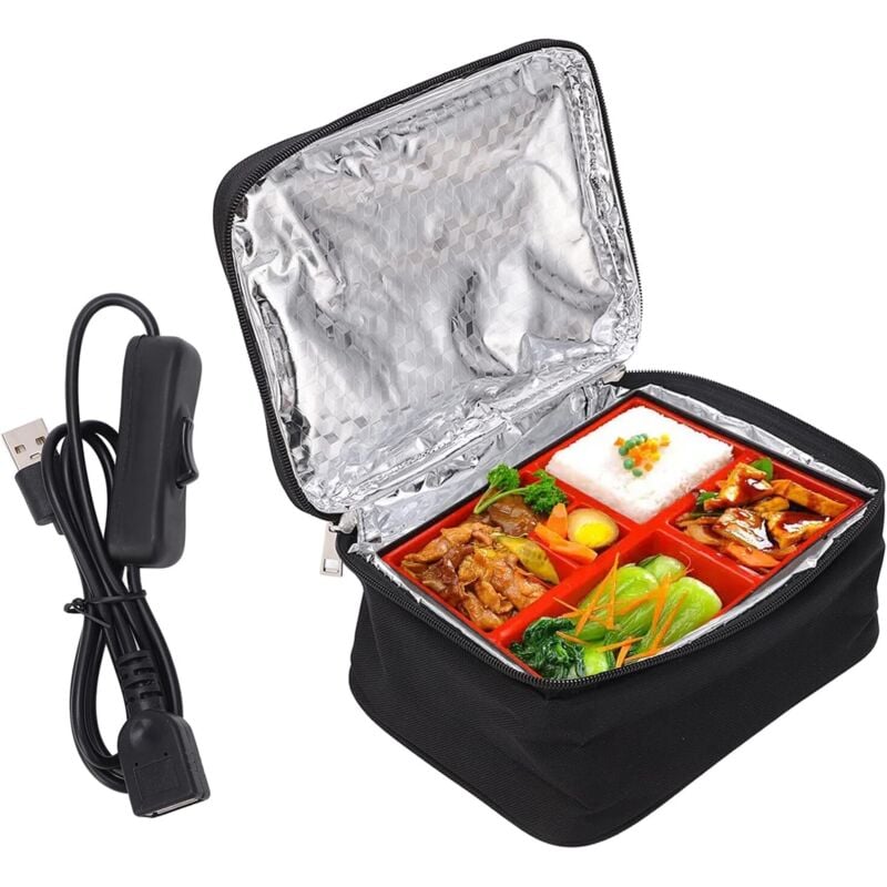 Sjlerst - chauffe-plats 12 V,Four portable, sac à déjeuner avec chargement usb pour micro-ondes portable, doublure en film d'aluminium, boîte à