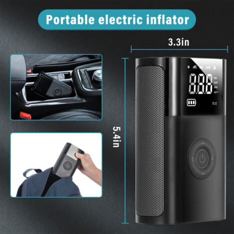 SJLERST Compressore d'aria portatile da 4000 mAh, gonfiatore per pneumatici auto senza fili, mini pompa da 150 PSI con luce LED, display digitale e porta USB, compressore elettrico per auto, moto, bic