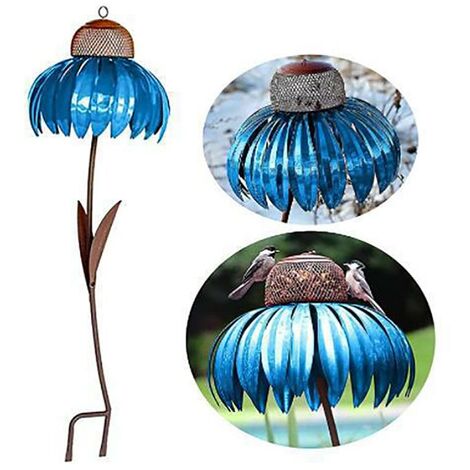 SJLERST Coneflower Mangeoire  Oiseaux Fer Debout Mangeoire  Oiseaux Arrière-Cour Poteau De Fleur Mangeoire  Oiseaux Jardin Art Mangeoire  Oiseaux En Métal Décoration De Jardin