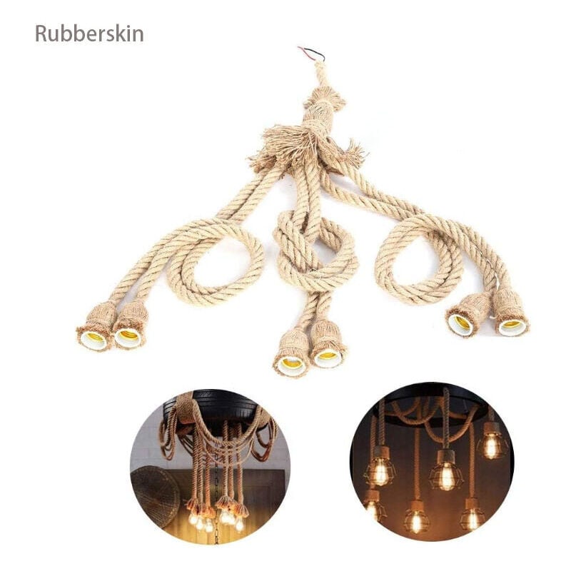 Corde Chanvre Ampoule Porte-Corde, E27 Base de 1m Chanvre Corde Électrique Fil de Bricolage Pendentif Lampe Décorative avec 6 Titulaire pour rétro
