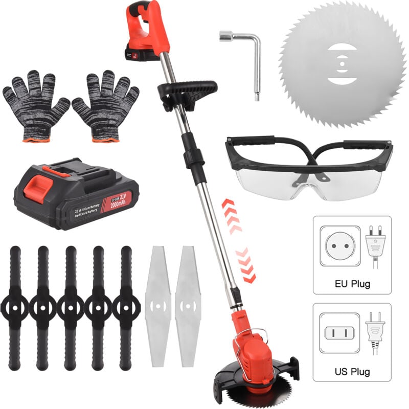 Coupe-gazon sans fil, 108-132cm Coupe-gazon rétractable 21V électrique sans fil avec 3 lames de coupe Batterie et chargeur pour pelouses de jardin