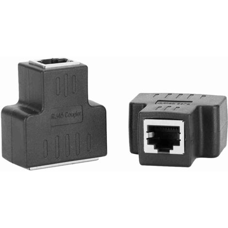SJLERST Coupleur RJ45, Adaptateur de Câble Ethernet 2 Pièces 1 en 2 Sorties Interface Femelle RJ45 Connecteur LAN Câble Répartiteur D'extension pour Fil Internet