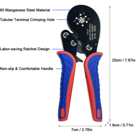 SJLERST Crimpzange für Rohrkabelschuhe 0,08–16 mm² (28–5 AWG), multifunktionale Ratschen-Crimpzange für Drähte und Aderendhülsen, Elektriker-Handwerkzeug