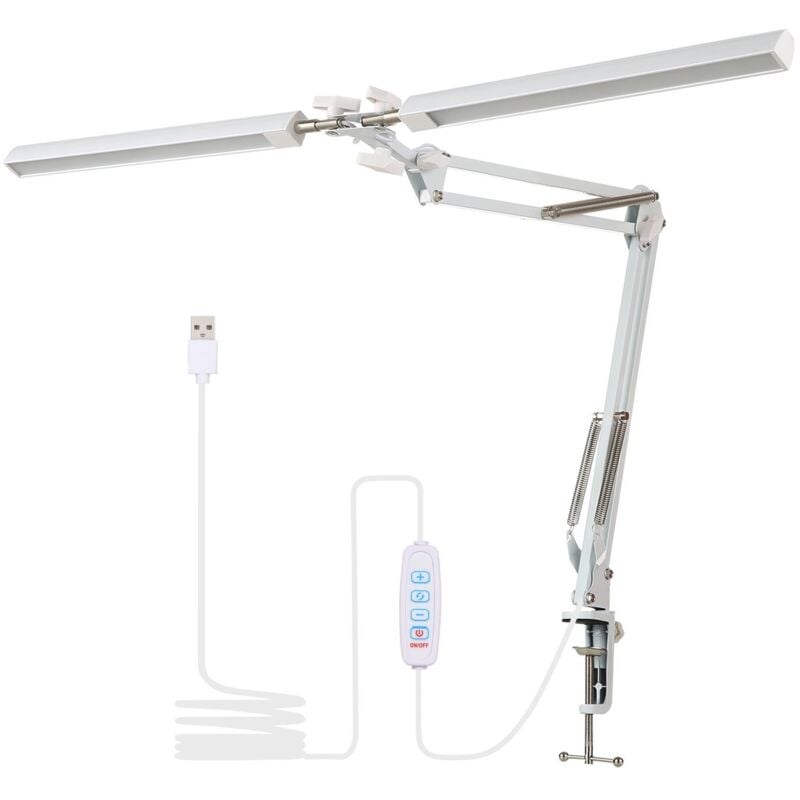 D C5V 2A 24W 120LEDs Lampe de table télescopique à double tête, usb, 3 réglages de température de couleur, 10 niveaux de luminosité ajustables,