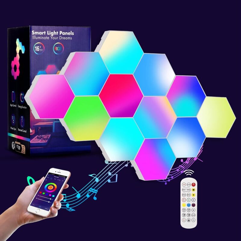 Sjlerst - Décoration lumineuse Panneau led Hexagone Murale Lampe, Intelligent Lumières Hexagonales Contrôle Tactile rgb Lampe Gaming Veilleuses diy