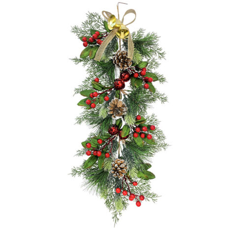SJLERST Décoration murale artificielle en aiguilles de pin, cloche de Noël et pois