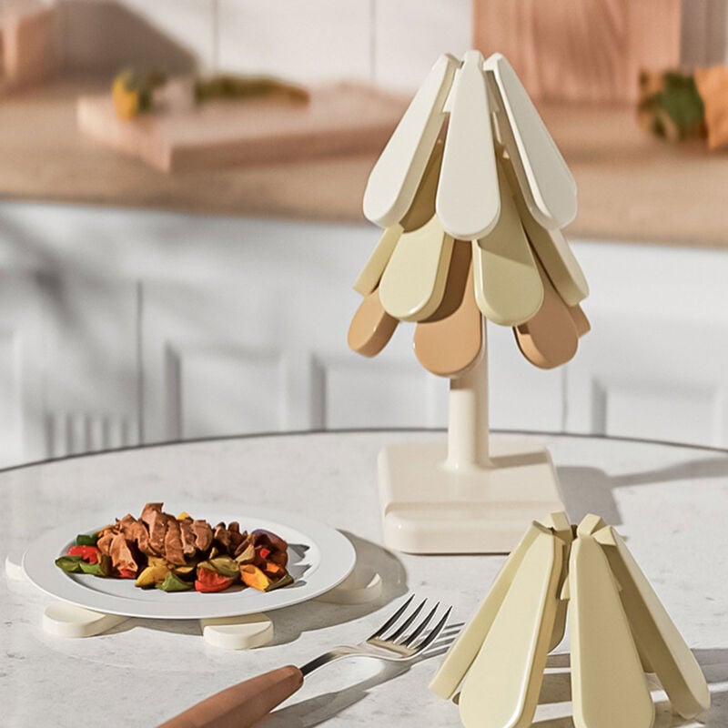 Sjlerst - Dessous de Plat d'arbre Pliant, Dessous de Verre Pliable Résistant à la Chaleur et Anti-brûlure pour la Cuisine (Base carrée)