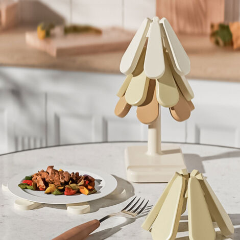 SJLERST Dessous de Plat d'arbre Pliant, Dessous de Verre Pliable Résistant à la Chaleur et Anti-brûlure pour la Cuisine (Base carrée)