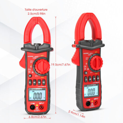 SJLERST Digitales Stromzangenmessgerät AC/DC 600 A T-RMS 6000 Counts, Amperemeter, automatischer Spannungsprüfer, misst Spannung, Temperatur, Kapazität, Widerstand, Durchgang, Frequenz
