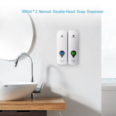 SJLERST Dispenser di sapone manuale da parete da 300 ml, dispenser di sapone liquido da parete, dispenser di shampoo e gel doccia, senza foratura, per bagno e cucina