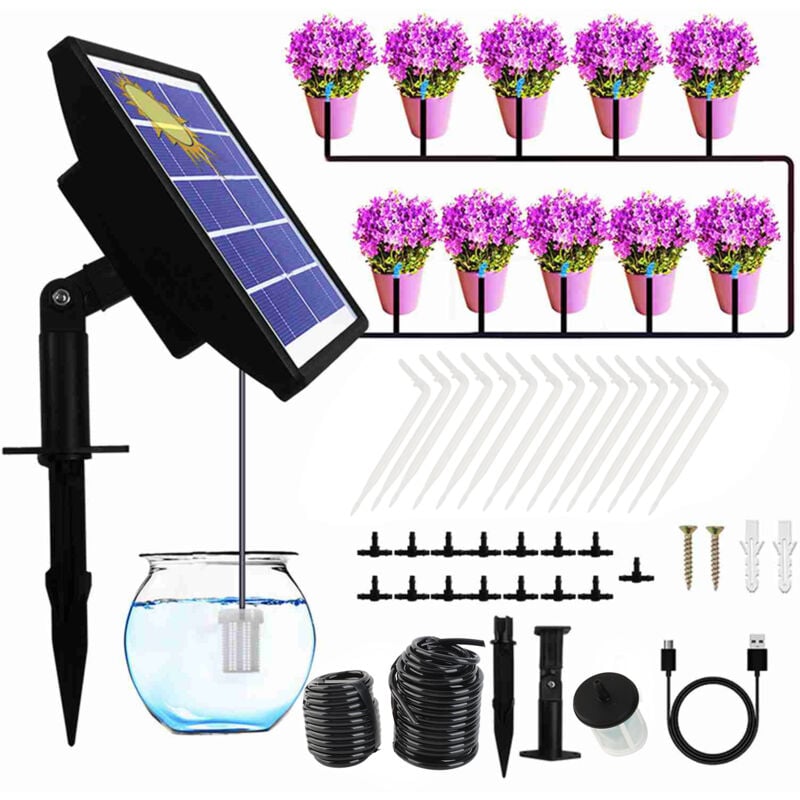 SJLERST Dispositif d'arrosage automatique solaire, étanche IP67, synchronisation intelligente, 10 à 15 modes d'arrosage, contrôle anti-siphon,
