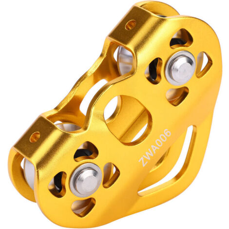 SJLERST Doppelrollen-Seilwagen für Seilrutschen, Kletterrollen, Rettungssysteme für Bergsteigen und Abseilen (Golden)