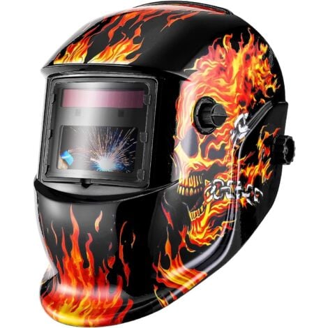 SJLERST Dunkle Totenkopf-Schweißmaske mit variablem Fokus und automatischem Verdunkelungs-LCD-Filter für ARC WIG MIG Schleifschweißgerät