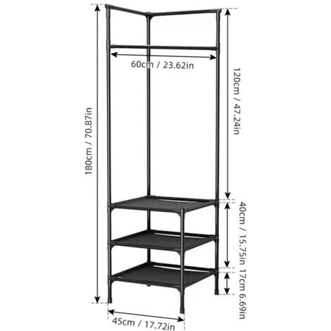 SJLERST Eckgarderobe, industrieller Eckorganizer mit 3 Ablagen für Schlafzimmer, Waschküche, Flur, Wohnzimmer, Büro (Schwarz)