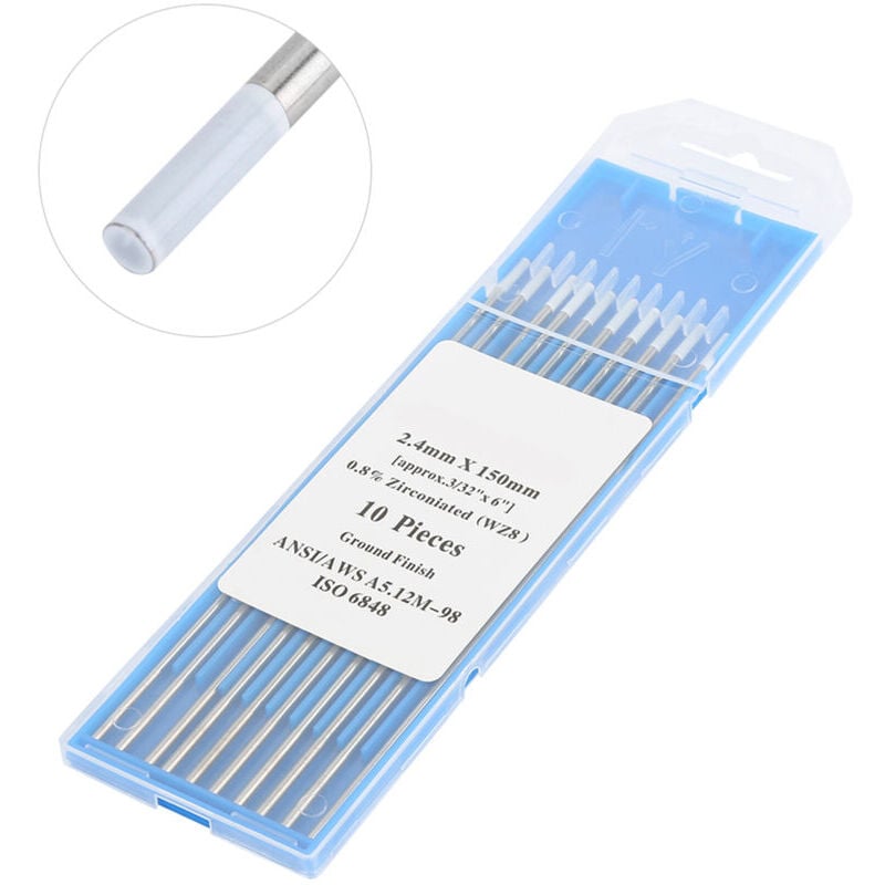 SNQ - lectrodes de tungstène zirconiées, 10Pcs 1.0/1.6/2.4/3.2mm WZ8 Pointe blanche pour le soudage Tig ac, TIG(2.4mm×150mm)