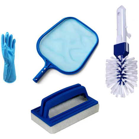 SJLERST Epuisette de pour piscine Ensemble d'outils de nettoyage de piscine, filet à feuilles de natation, brosse éponge, Kit de gants à main