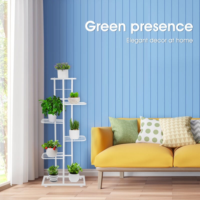 Tagère à Fleurs à 6 Niveaux Support de Pots de Fleurs en Métal, Intérieur Extérieur Stand pour Plantes Multifonctionnel Convient au Balcon Salon